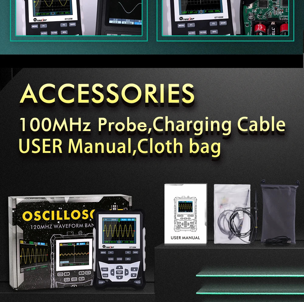 TOOLTOP ET120M 120MHz Handheld Digital Oscilloscope 1Mhz Square Wave S