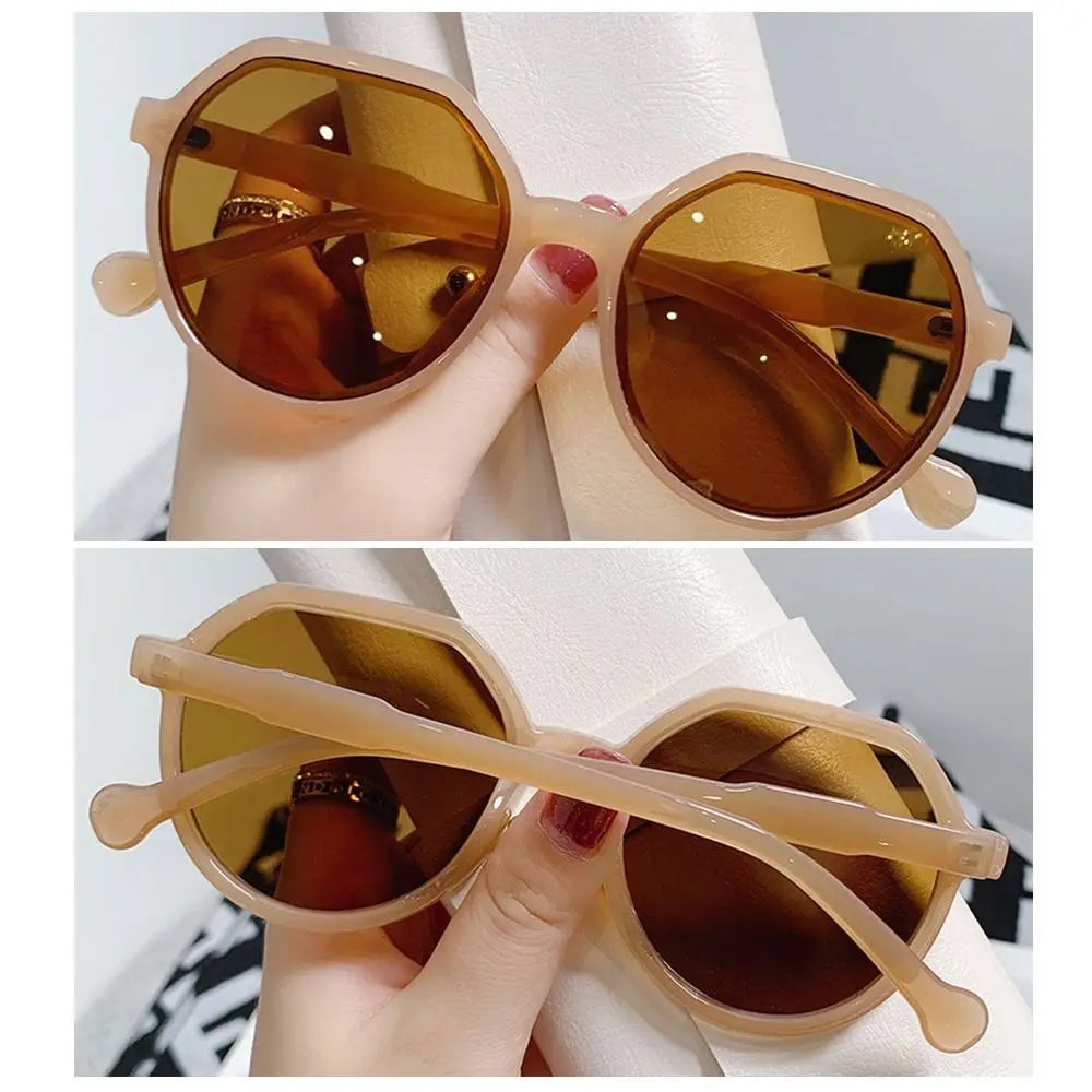 Fashion Jelly Women's Sunglasses Unique Beige Round in USA