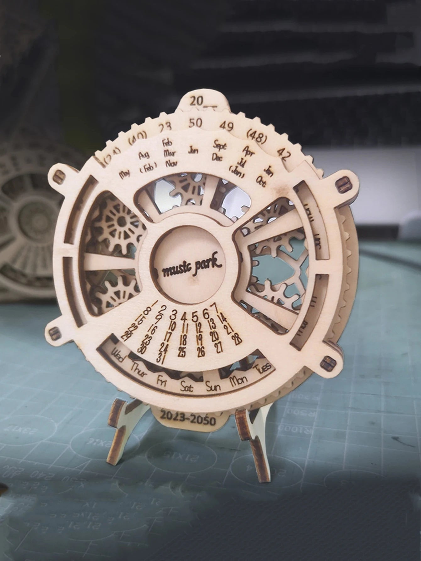 Wooden Puzzle Perpetual Calendar Mechanical Gears Toy in USA