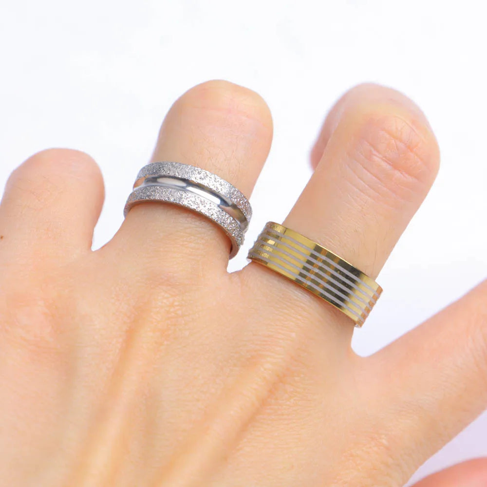 Stripe Hollow Colorful Sticker Stainless Steel Ring in USA