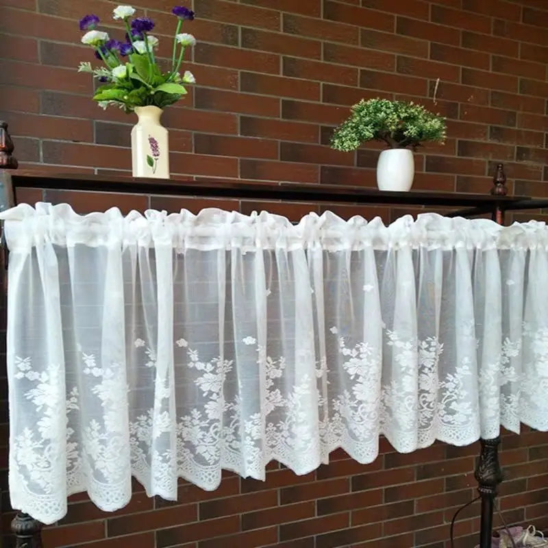 Lace Wave Short Tulle Half Curtains Living Room White Floating in USA