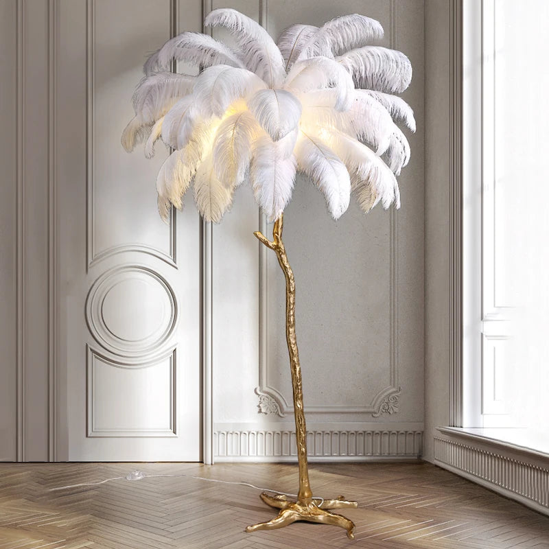 Nordic Ostrich Feather Led Floor Lamp Resin Copper IN USA.