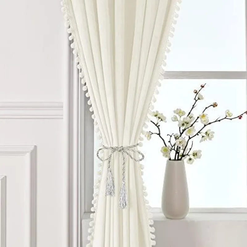 Pom Velvet Curtains for Bedroom, Blackout Curtains in USA