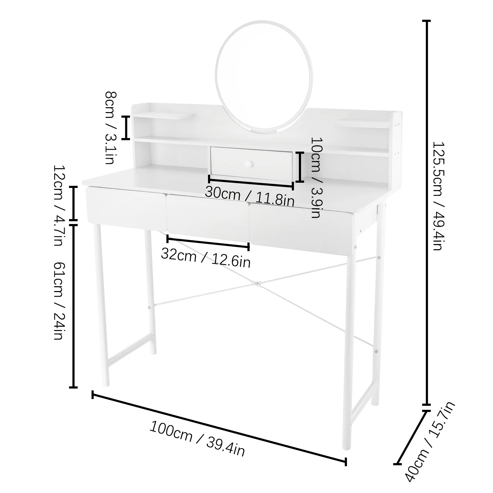 Bedroom Makeup Desk Drawers White Dressing Table IN USA.