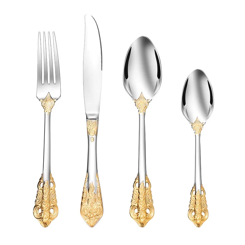 stainless steel Gold Cutlery Set Vintage Western Dinnerware