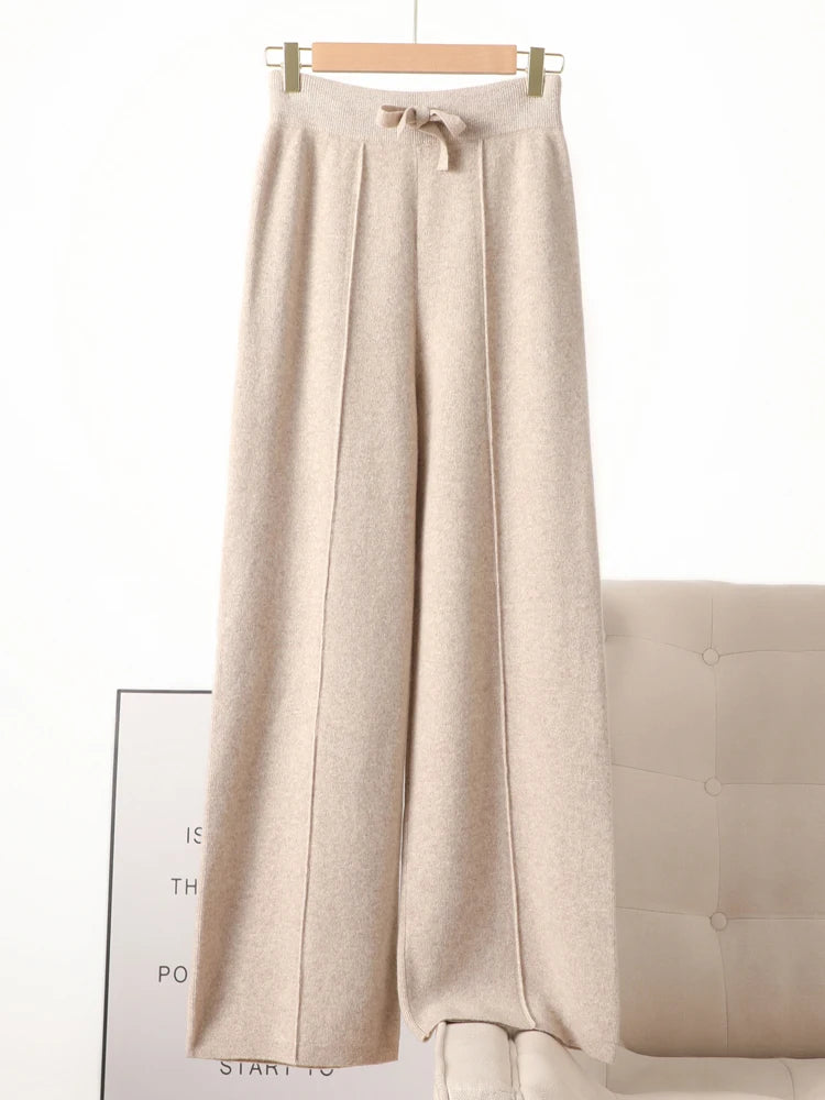 Women Merino Wool Knitted Wide Leg Pants Autumn in USA.