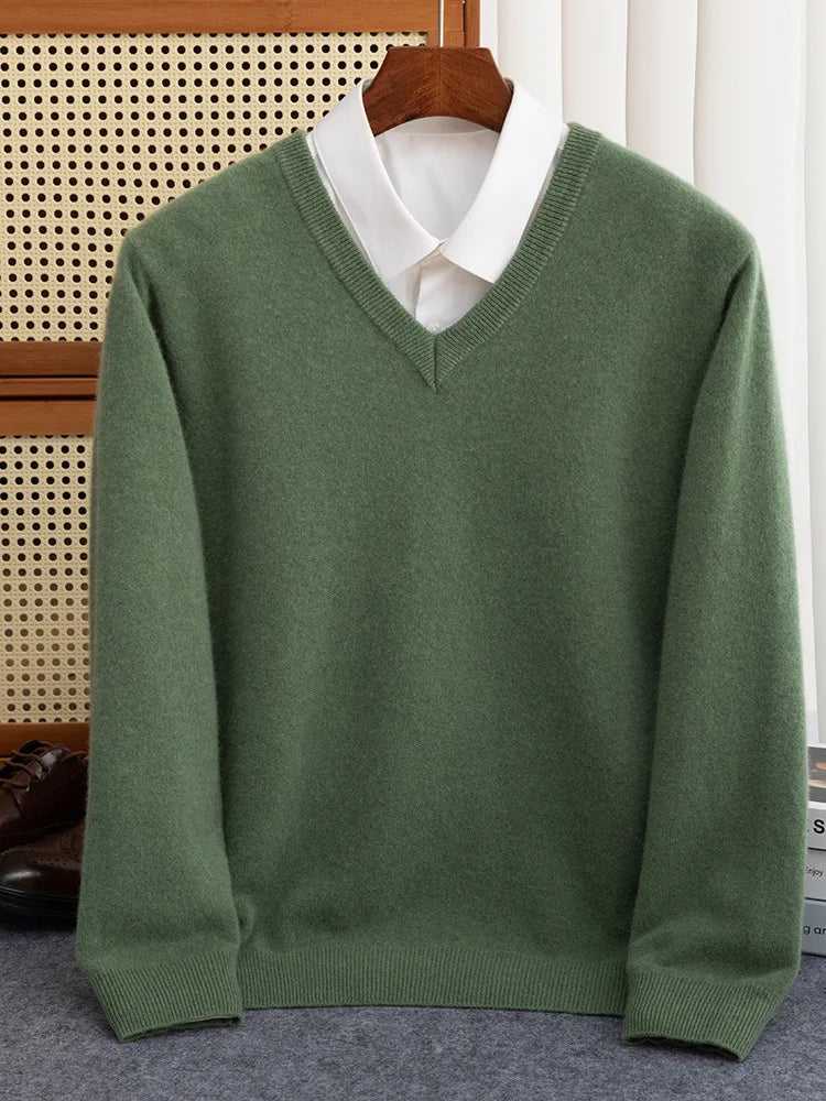 Men Merino Wool Sweater V-Neck Pullover Autumn Winter Cashmere in USA