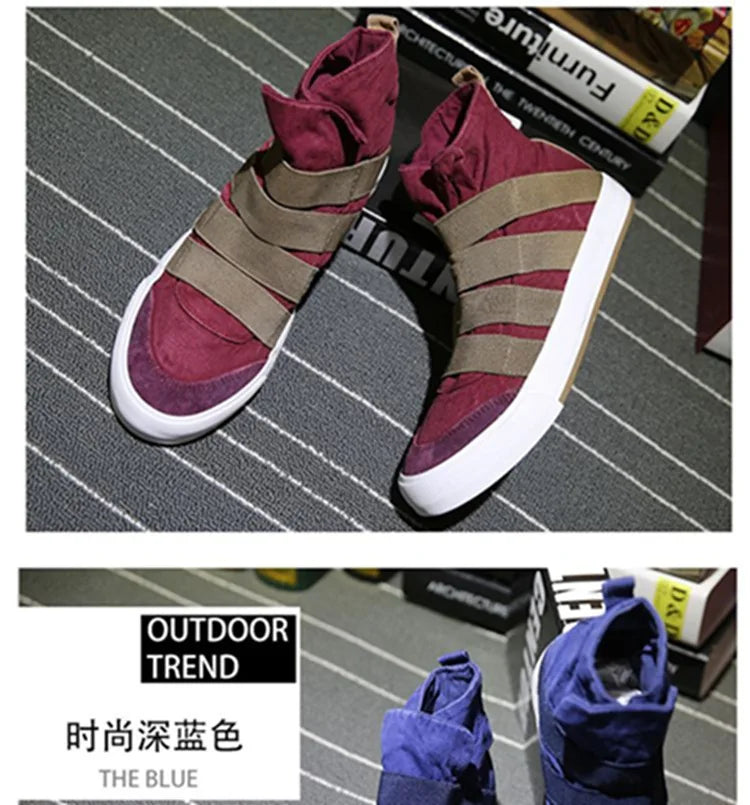 High Top Men Shoes Flats Slip On Casual Shoes Male Canvas in USA