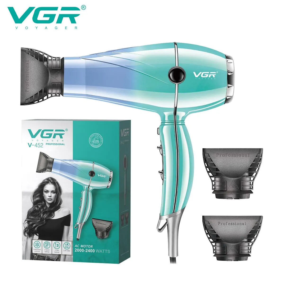 VGR Hair Dryer Professional Hair Dryer 2400W High Power Overheating Pr