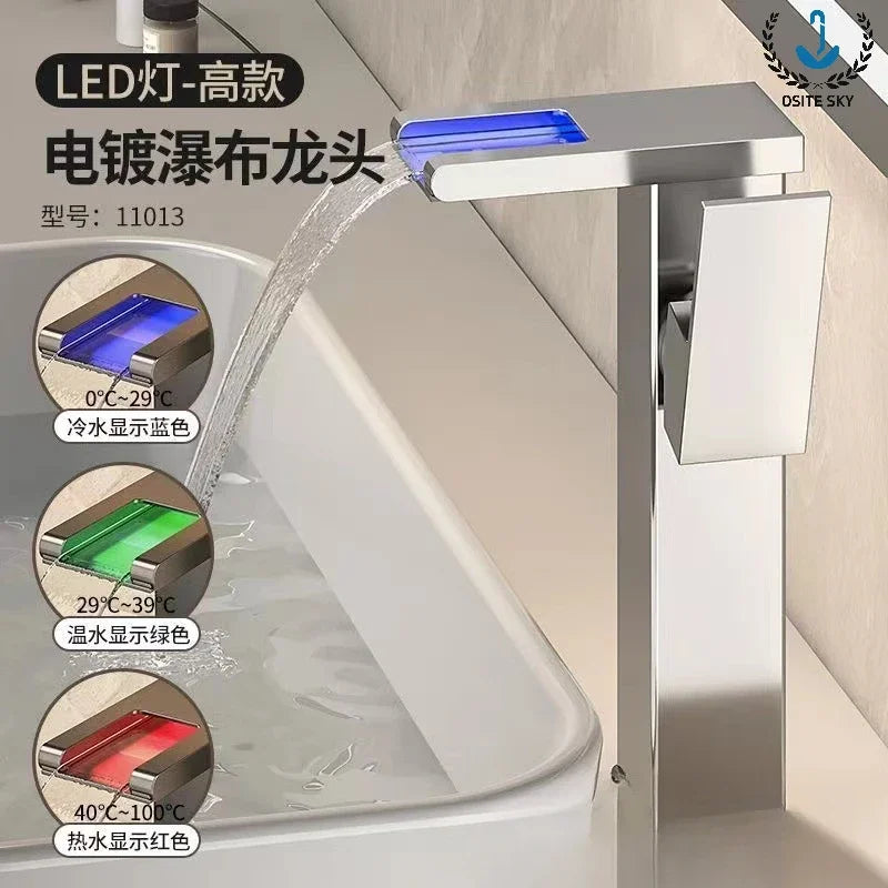 LED Light Waterfall Faucet Water Flow Power Generation