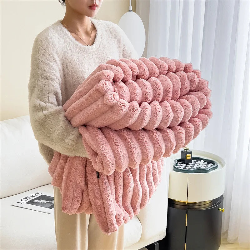 Light luxury Solid Color Multifunctional Rabbit Velvet Blanket in USA