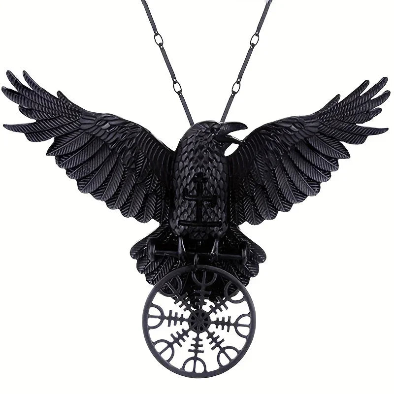 Retro Viking Odin Raven Compass Rune Pendant Necklace in USA