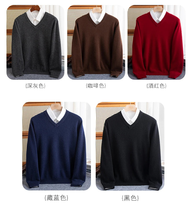 Men Merino Wool Sweater V-Neck Pullover Autumn Winter Cashmere in USA