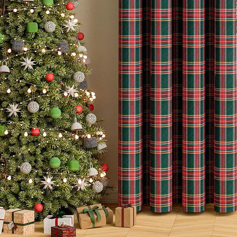 1 Panel Christmas line grid curtain suitable for living room and bedro