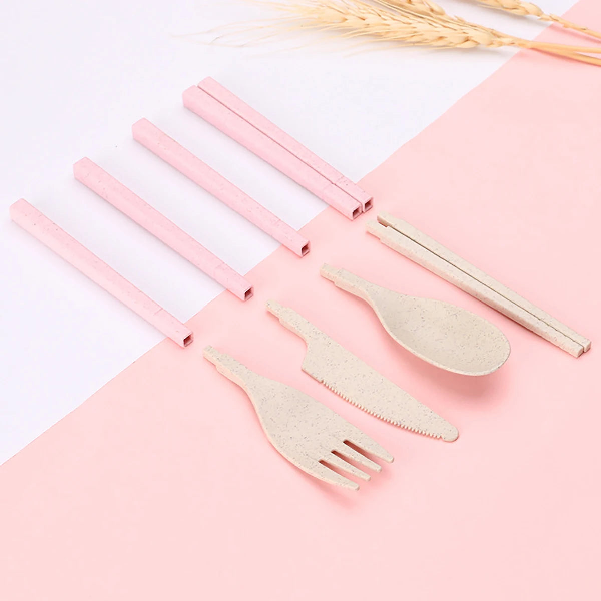 Wheat Straw Portable Tableware Knife Fork Spoon Chopsticks in USA.