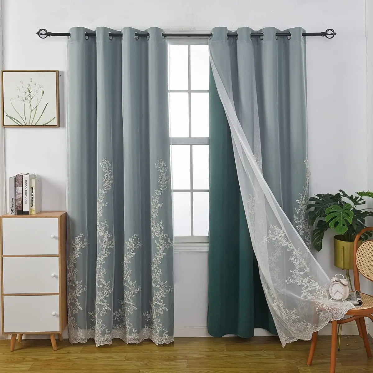 Double Layered Curtains Embroidered White Sheer in USA