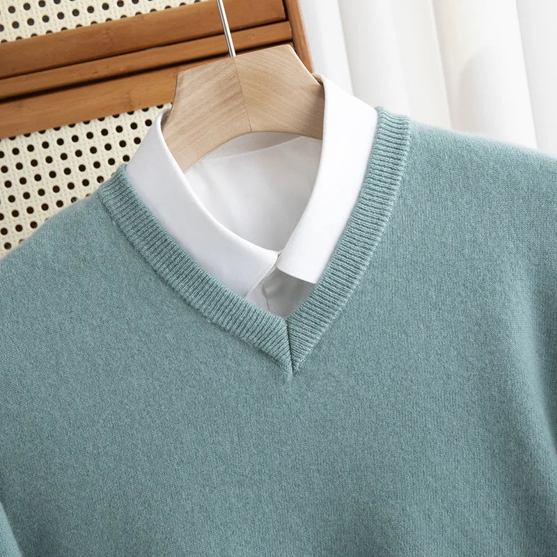 Men Merino Wool Sweater V-Neck Pullover Autumn Winter Cashmere in USA