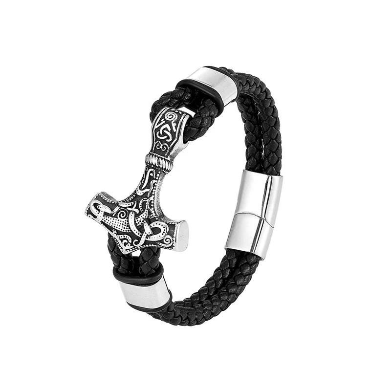 Jewelry Stainless Steel Genuine Leather Bracelets Woven in USA