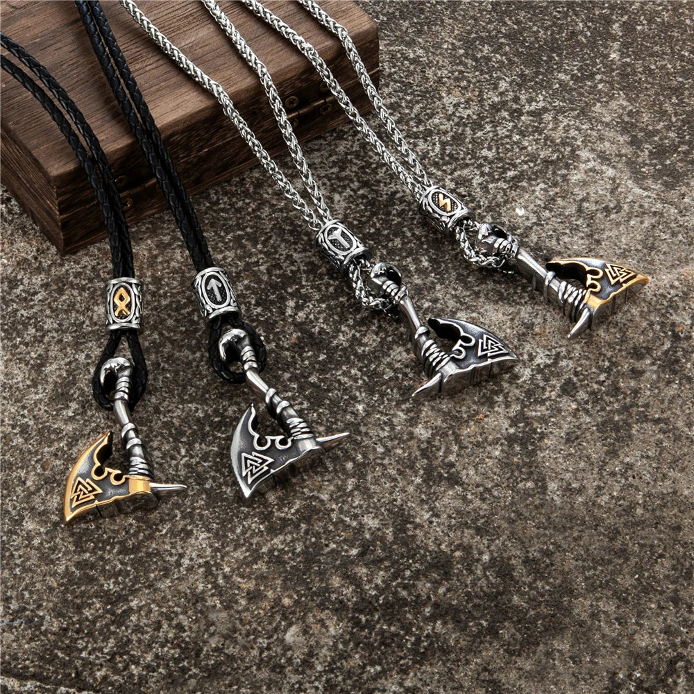 Never Fade Norse Runes Vikings Ax Necklaces Men in USA