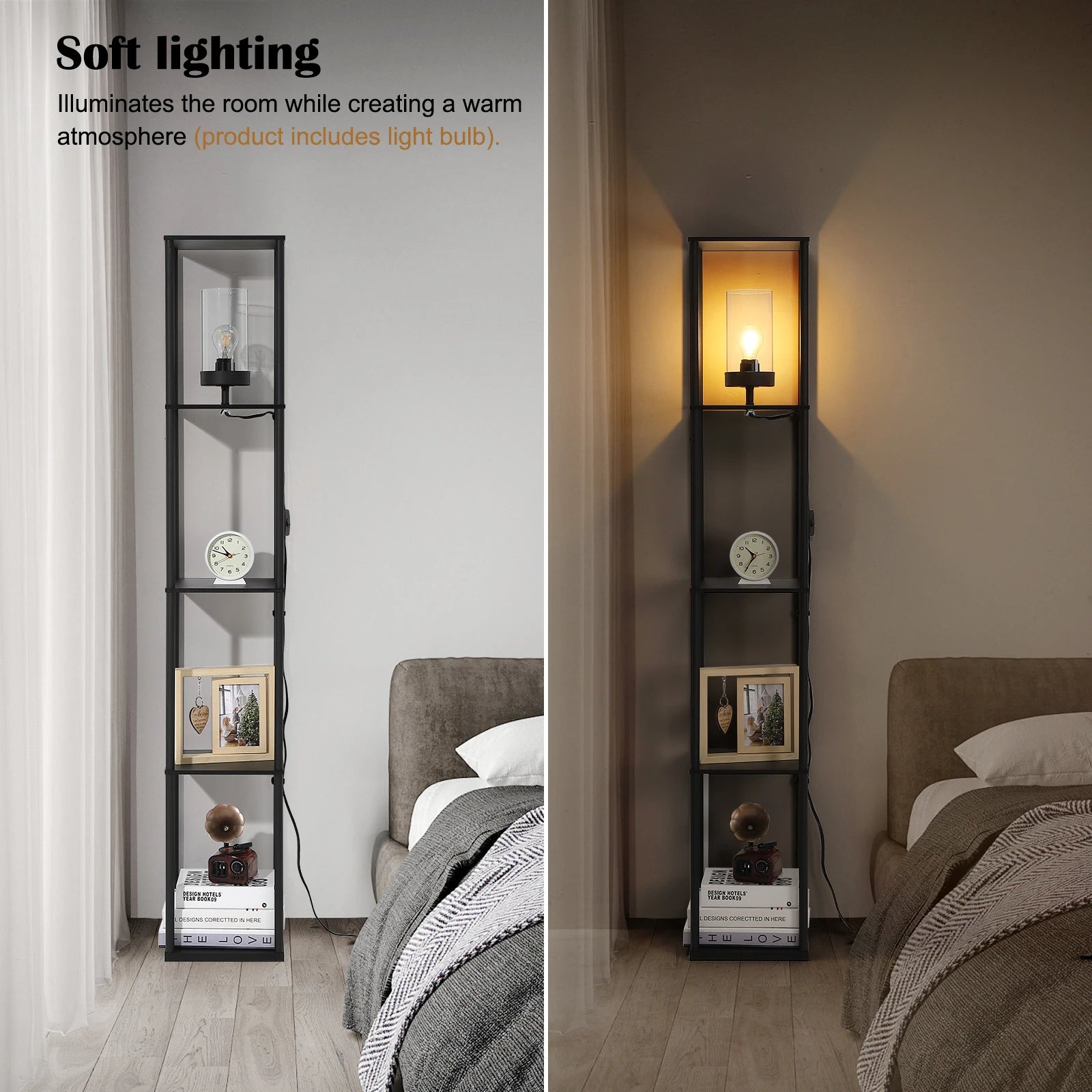 Tier Modern Standing Shelf Floor Lamp Glass Shade IN USA.