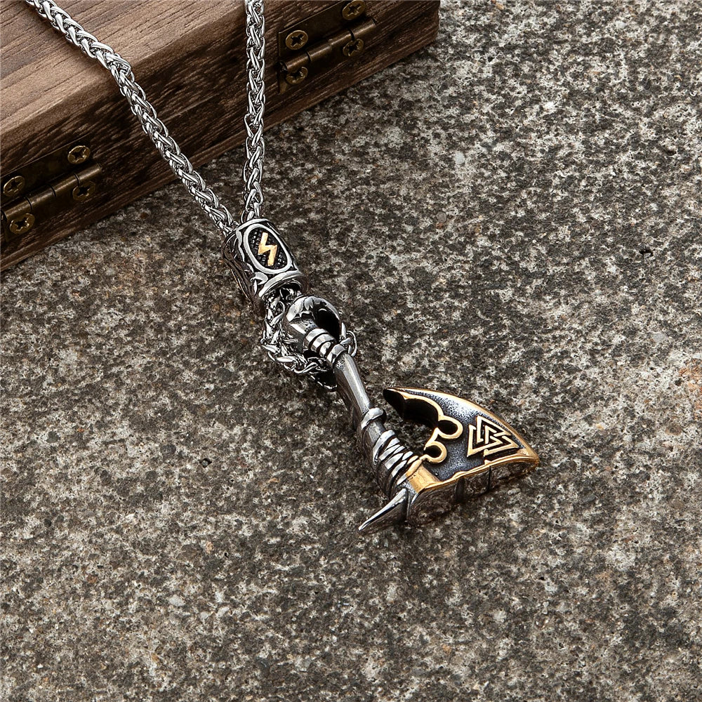 Never Fade Norse Runes Vikings Ax Necklaces Men in USA