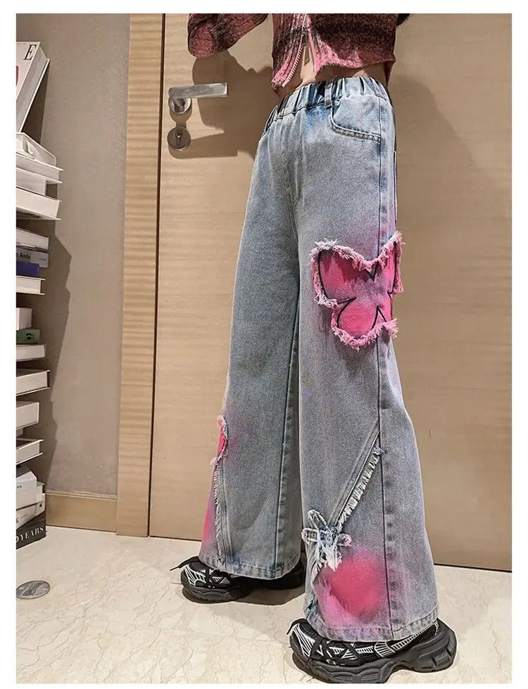 Girls High Waist Korea Style Long Jeans Teens Trousers in USA