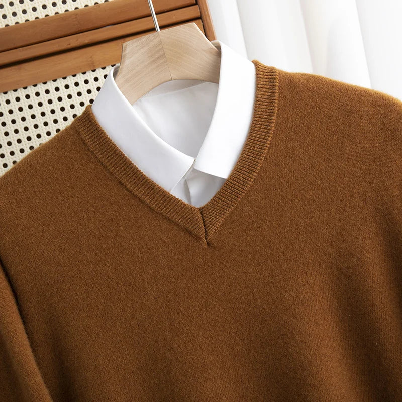 Men Merino Wool Sweater V-Neck Pullover Autumn Winter Cashmere in USA