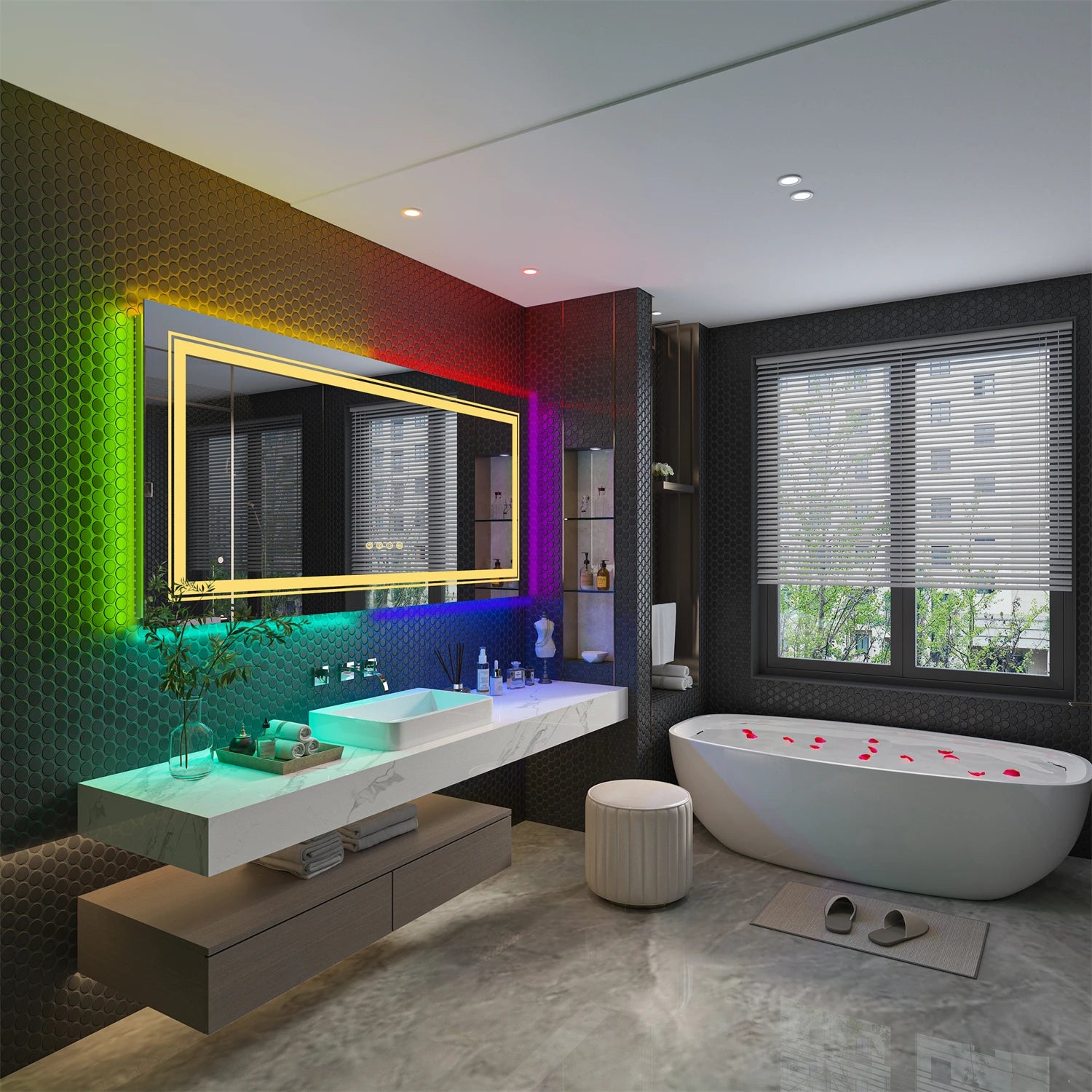 RGB LED Bathroom Mirror with Lights Vanity Wall Mirrors