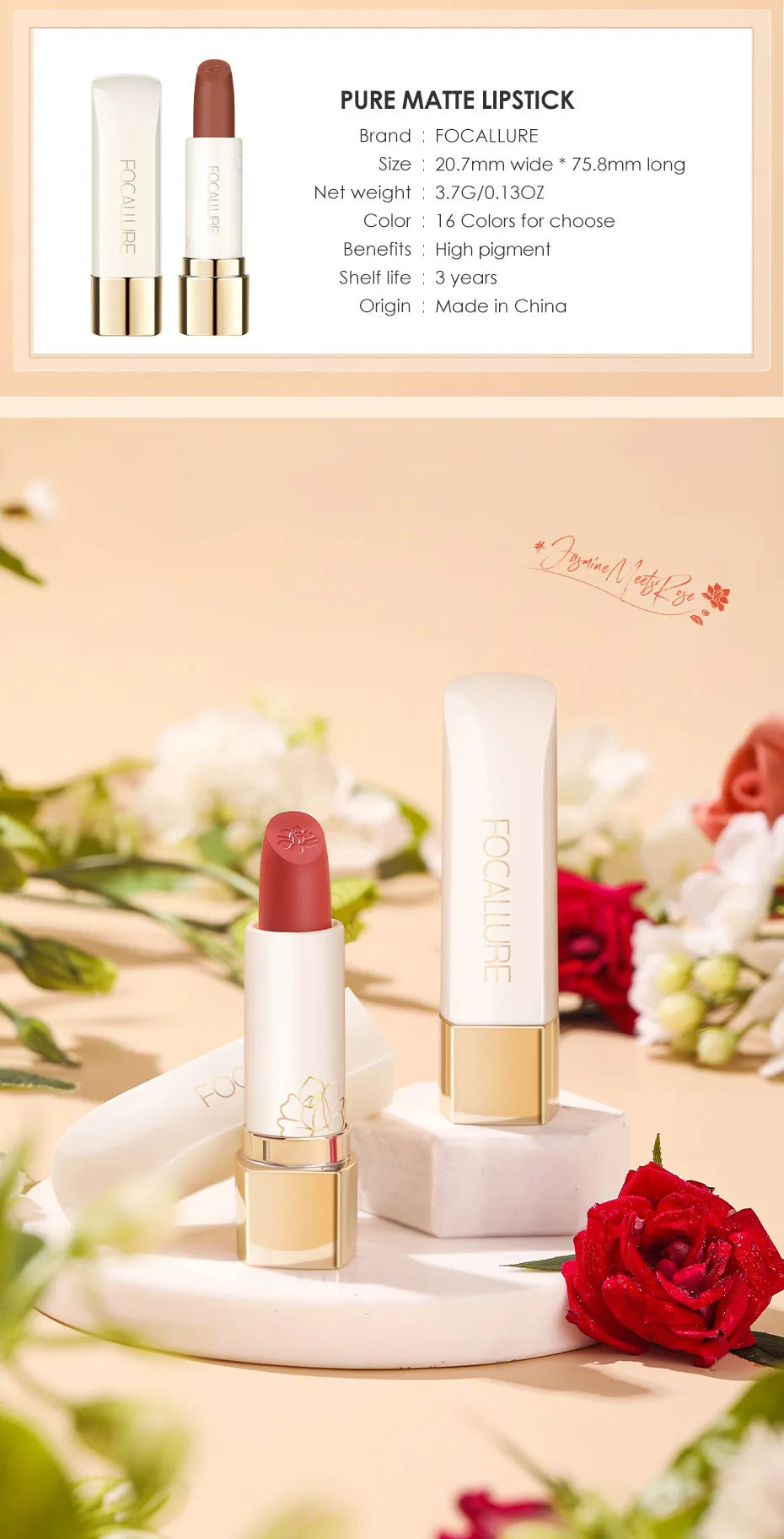 FOCALLURE Natural Matte Lipstick Waterproof Long-lasting in USA