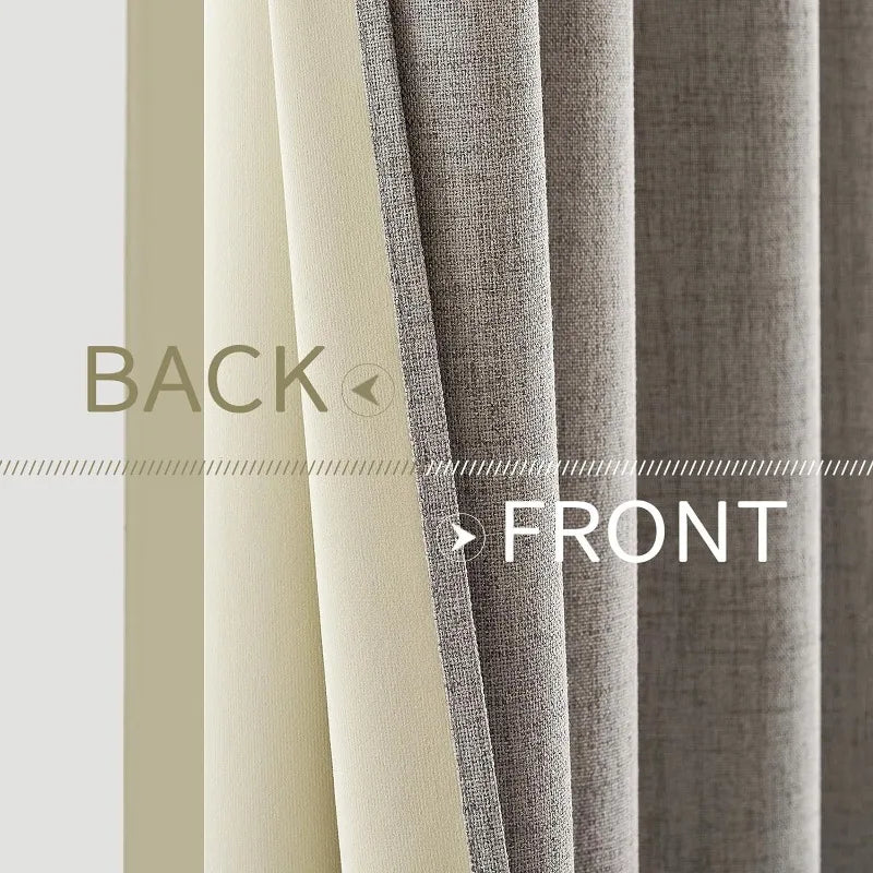 Blackout Linen Textured Curtains for Bedroom Solid Thermal Insulated G