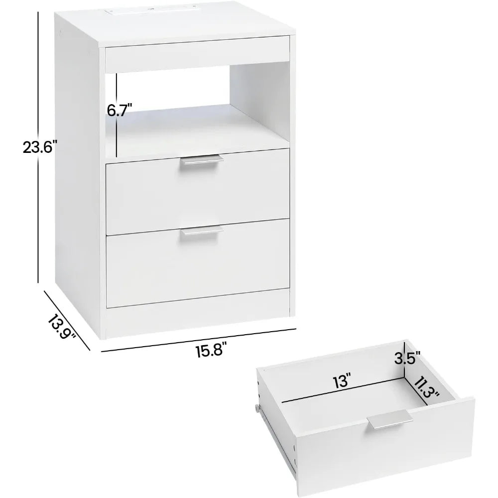 Nightstand White, Bedroom End Side Table LED Lights IN USA.