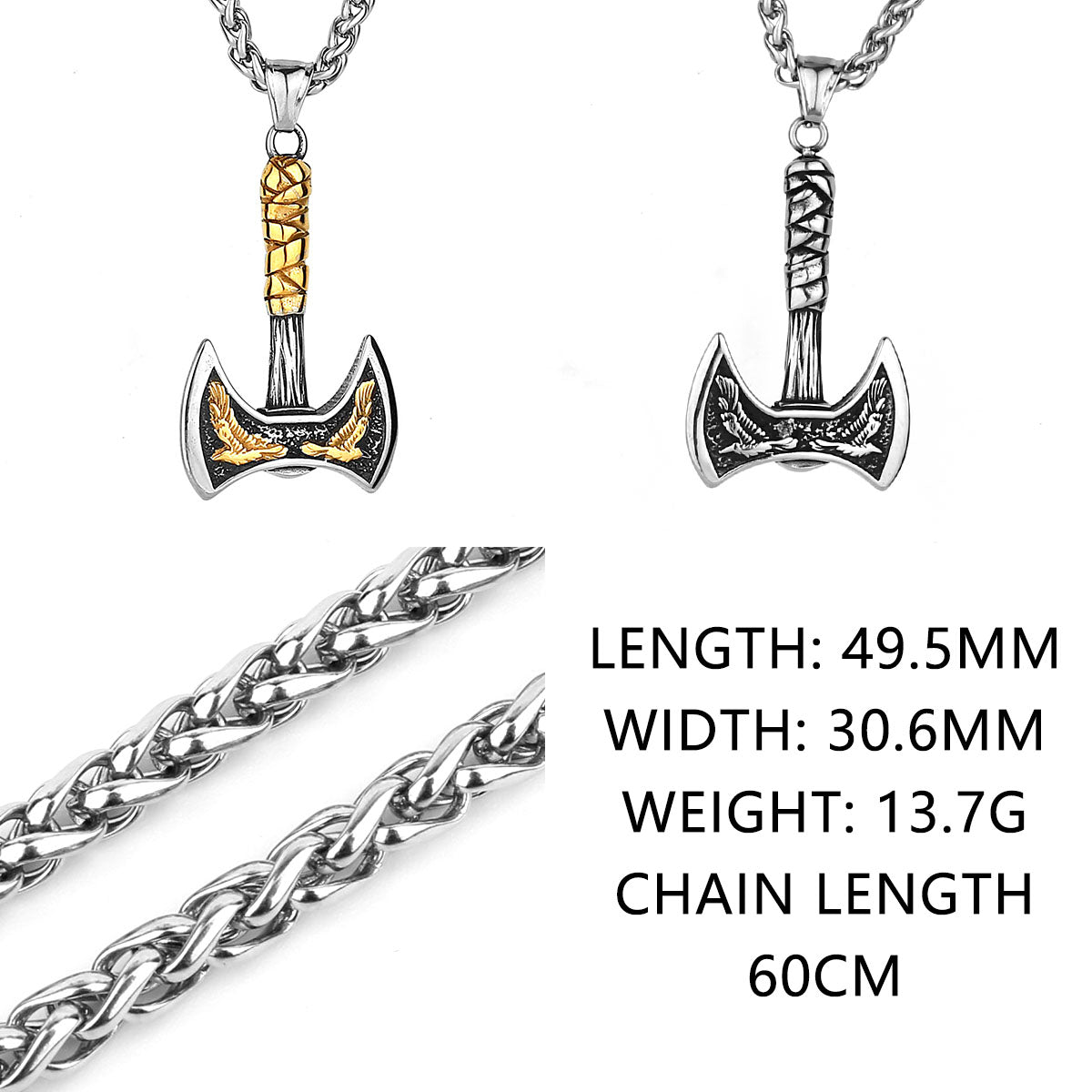 Stainless Steel Viking Axe Pendant Necklace Men's Celtic Valknut in USA