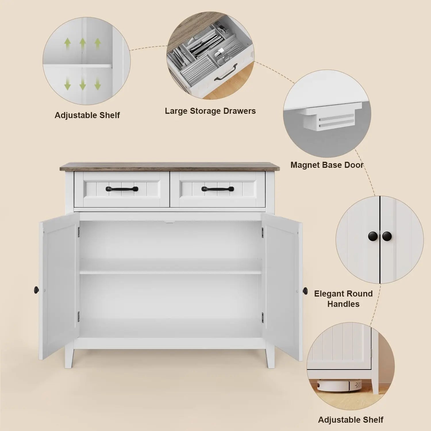 Kitchen Sideboard Buffet Cabinet, Large Kitchen Storage IN USA.