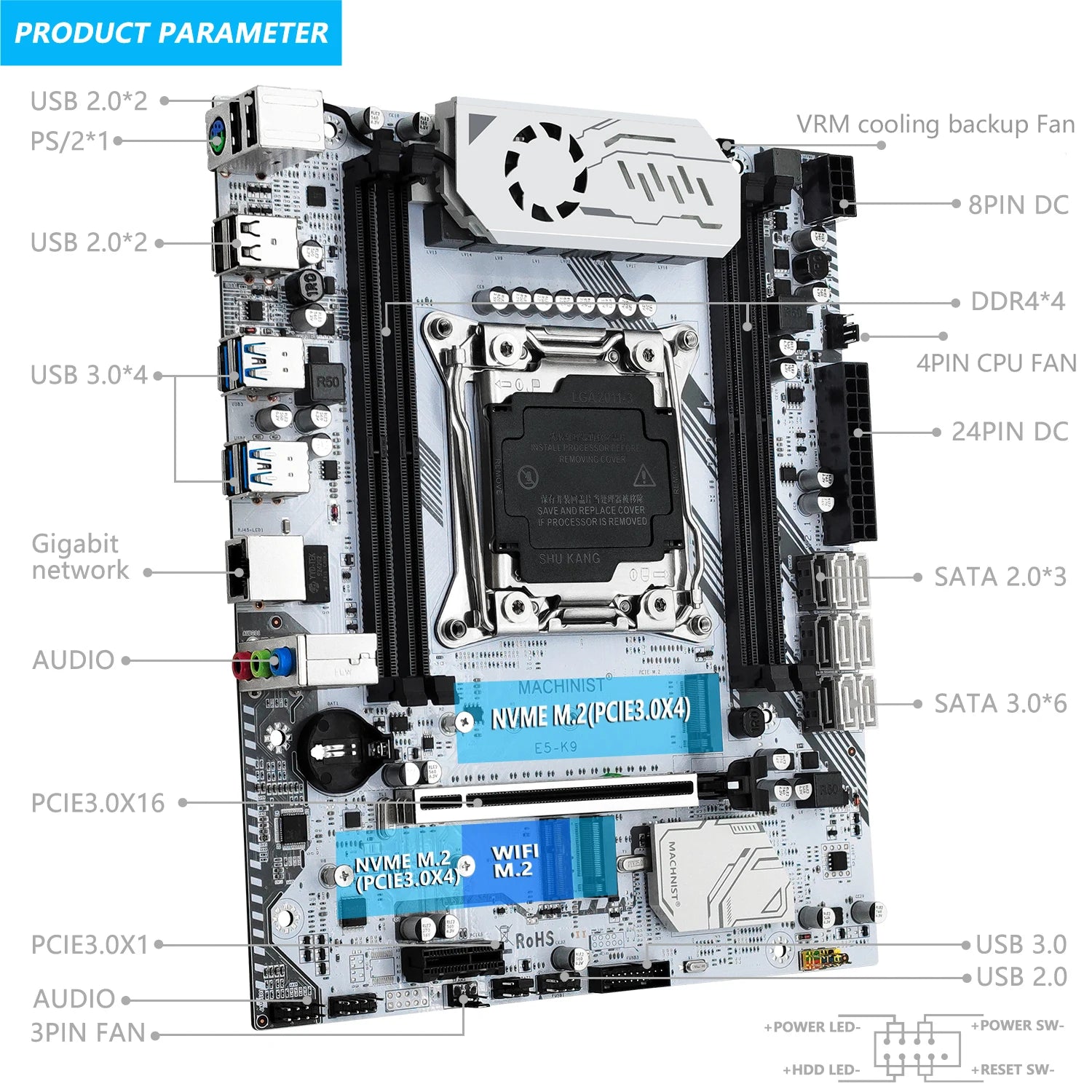 MACHINIST K9 X99 Motherboard Desktop LGA 2011-3 Four Channel Support I