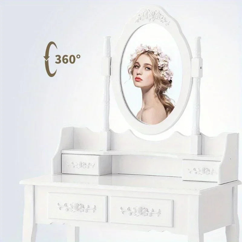 Vanity Dressing Table Set Makeup Mirror Drawers IN USA.