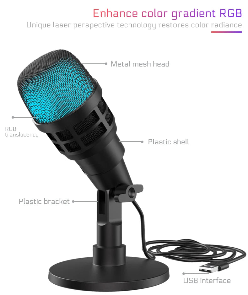 USB Condenser Microphone With RGB, Microphone For Podcasting in USA.