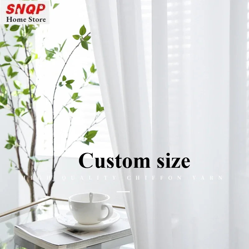 Custom Size Fashion Chiffon Yarn White Tulle Sheer Curtains in USA