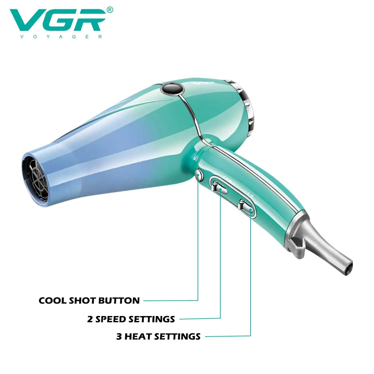 VGR Hair Dryer Professional Hair Dryer 2400W High Power Overheating Pr