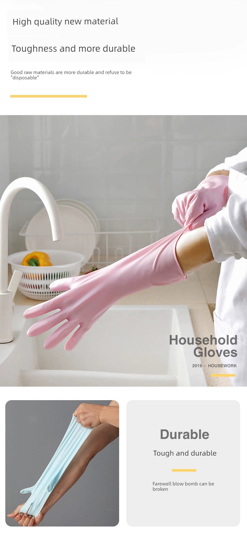 Rubber Fleece-lined Winter Durable Household Dishwashing Glove in USA.