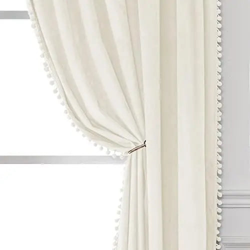 Pom Velvet Curtains for Bedroom, Blackout Curtains in USA