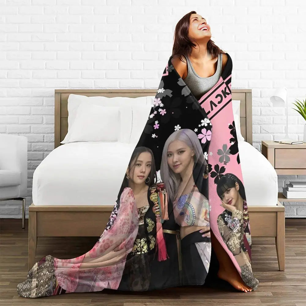 Music Idol Black-Pinks Girl Blankets Flannel All Season in USA