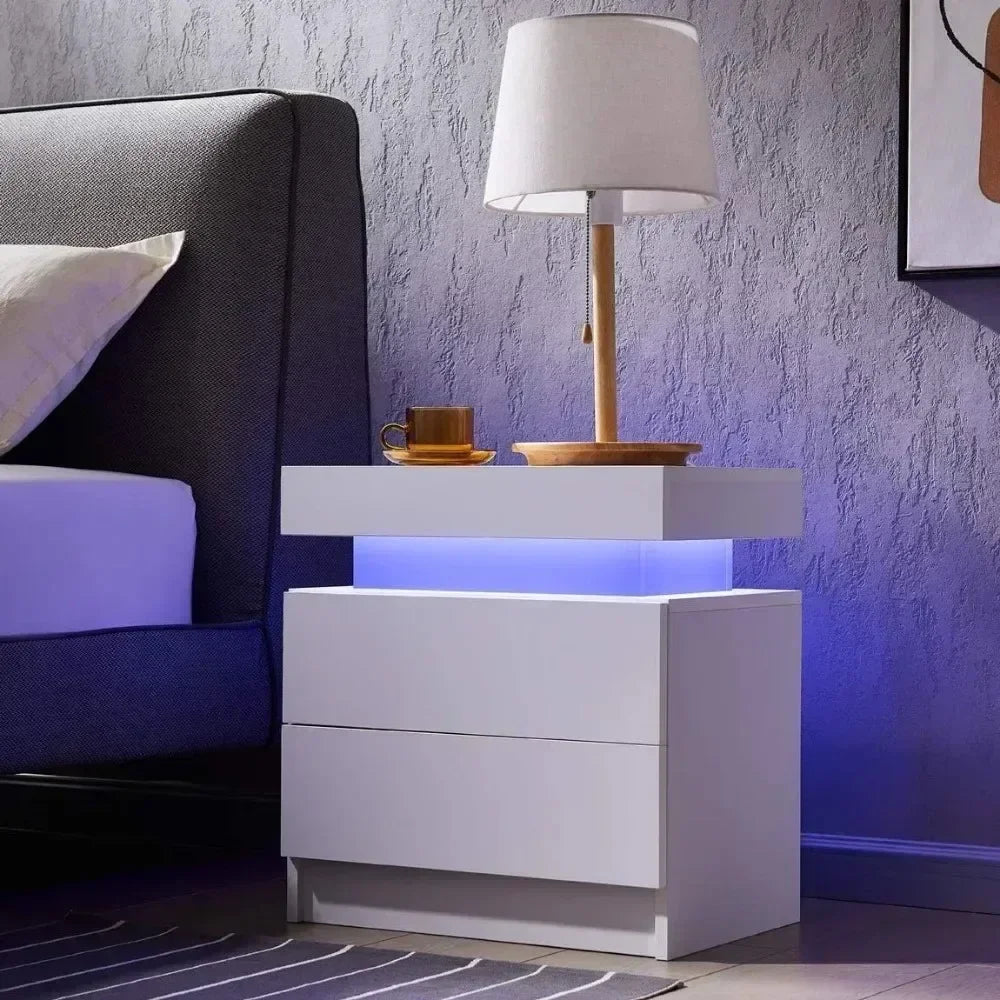 Side Bed Table With LED Light Bedside Tables Bedroom IN USA.