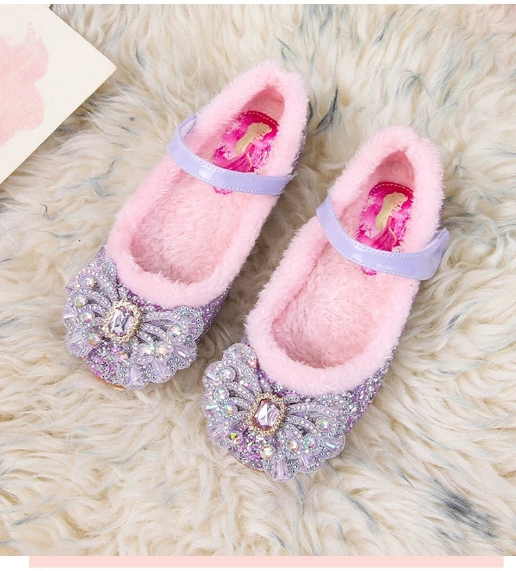 Rhinestone Frozen Elsa Princess Girl Shoes Flat in USA