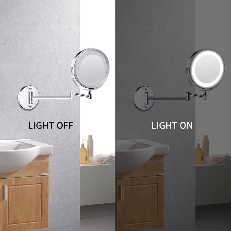 Wall Mounted Folding Arm Extend Bathroom Mirror With LED Light in USA.