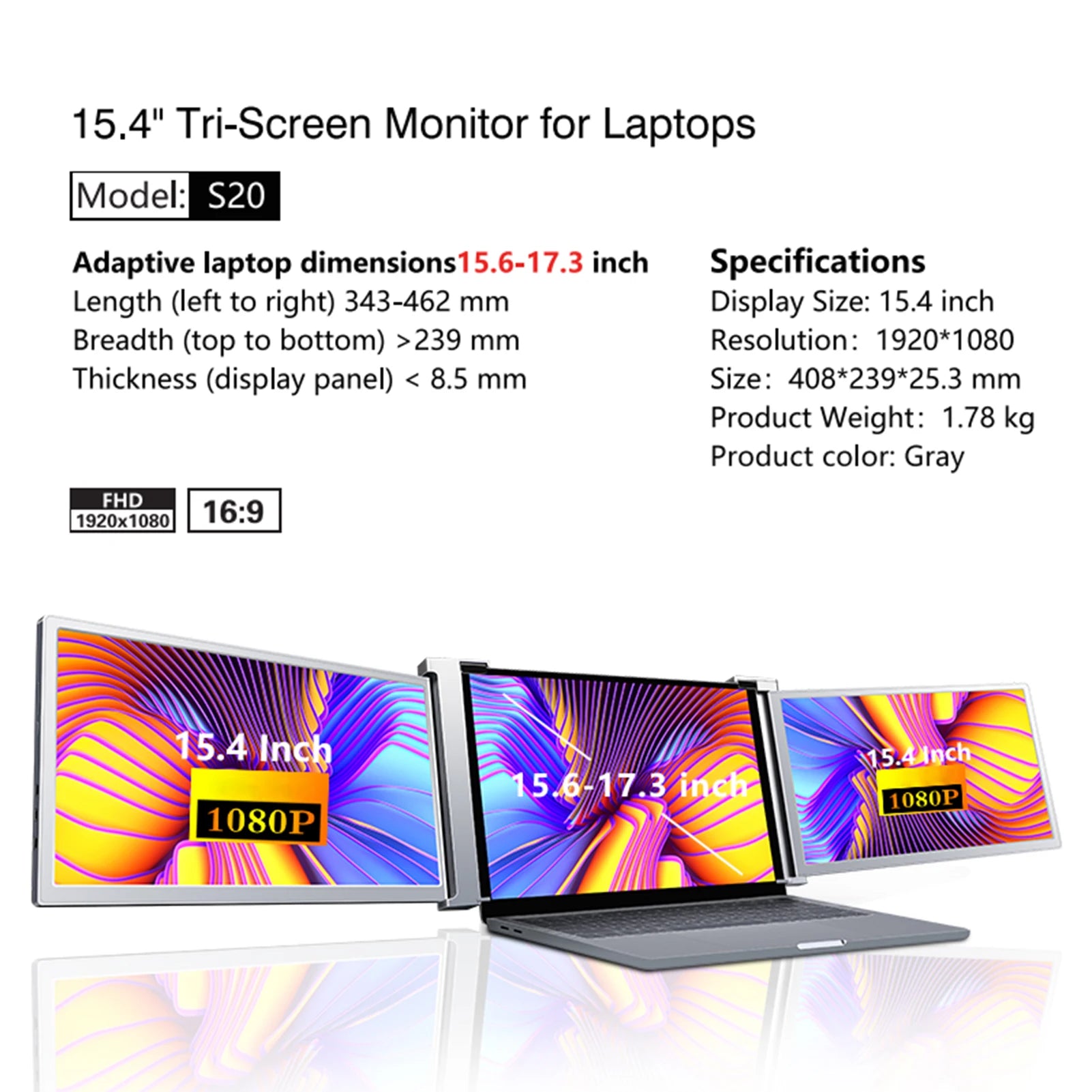 Portable Triple-screen Monitor Laptop Expansion Screen IN USA.