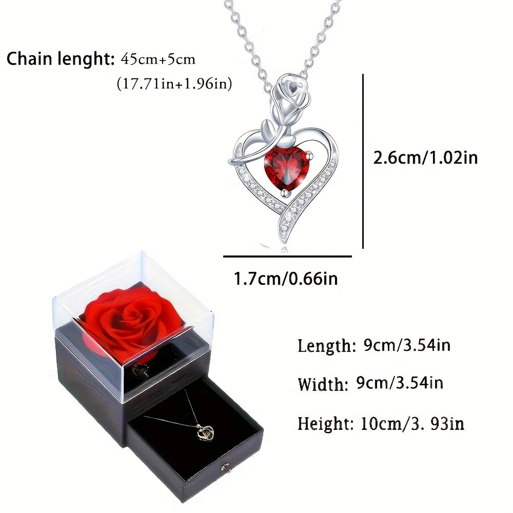 Luxury Red Zircon Heart Necklace Rose Gift Box in USA