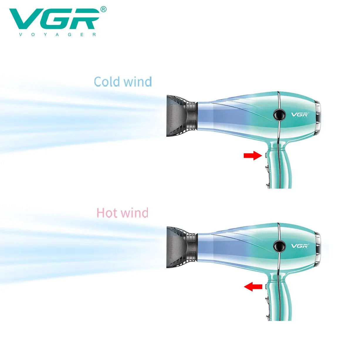 VGR Hair Dryer Professional Hair Dryer 2400W High Power Overheating Pr