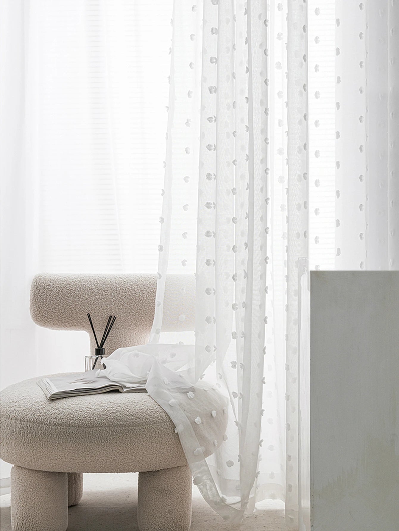 Romantic White Pom Pom Sheer Curtain for the Living Room in USA