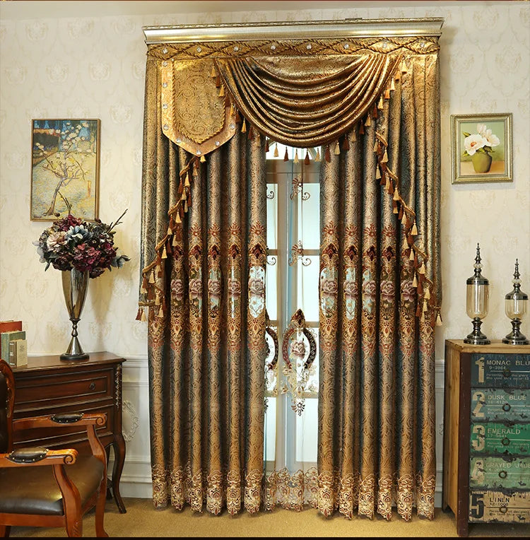 Gold Gilded Embroidered Hollowed Out Velvet Curtains in USA