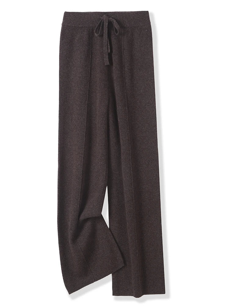 Women Merino Wool Knitted Wide Leg Pants Autumn in USA.